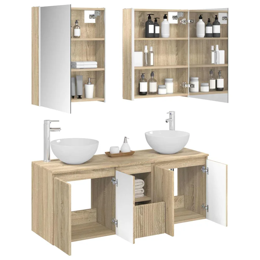 Ensemble d'armoire de salle de bain 5 pcs Chêne Sonoma - 3