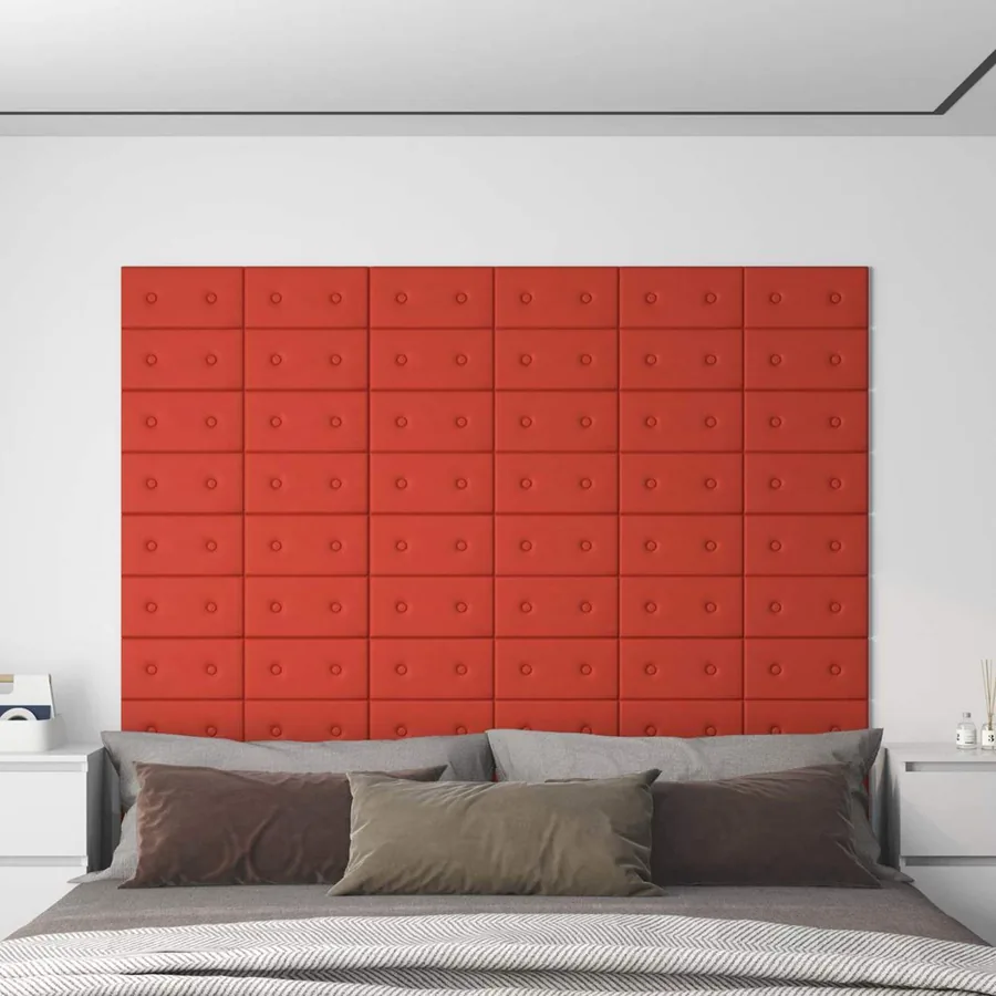 Tête de lit murale 12 pcs Rouge 30 x 15 cm Simili cuir