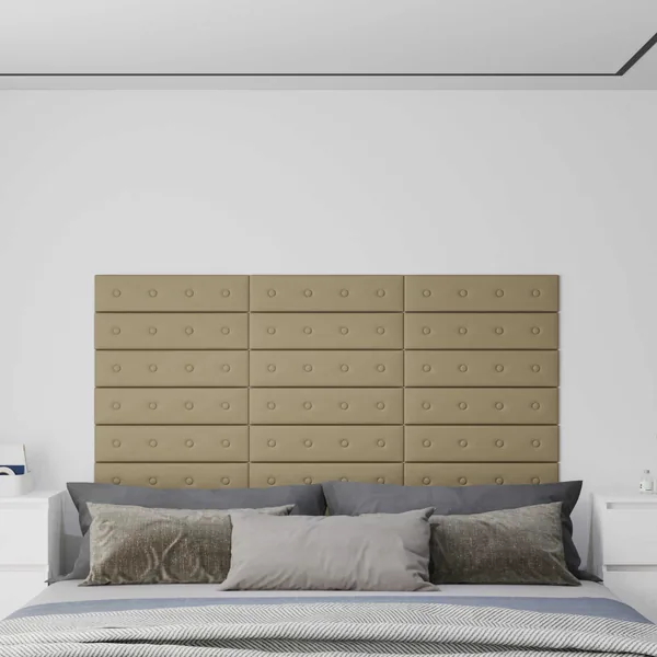 Tête de lit murale 12 pcs Cappuccino 60 x 15 cm Simili cuir