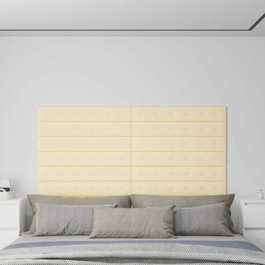 Tête de lit murale 12 pcs Crème 90 x 15 cm Simili cuir