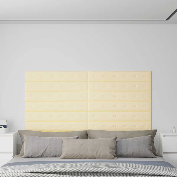 Tête de lit murale 12 pcs Crème 90 x 15 cm Simili cuir