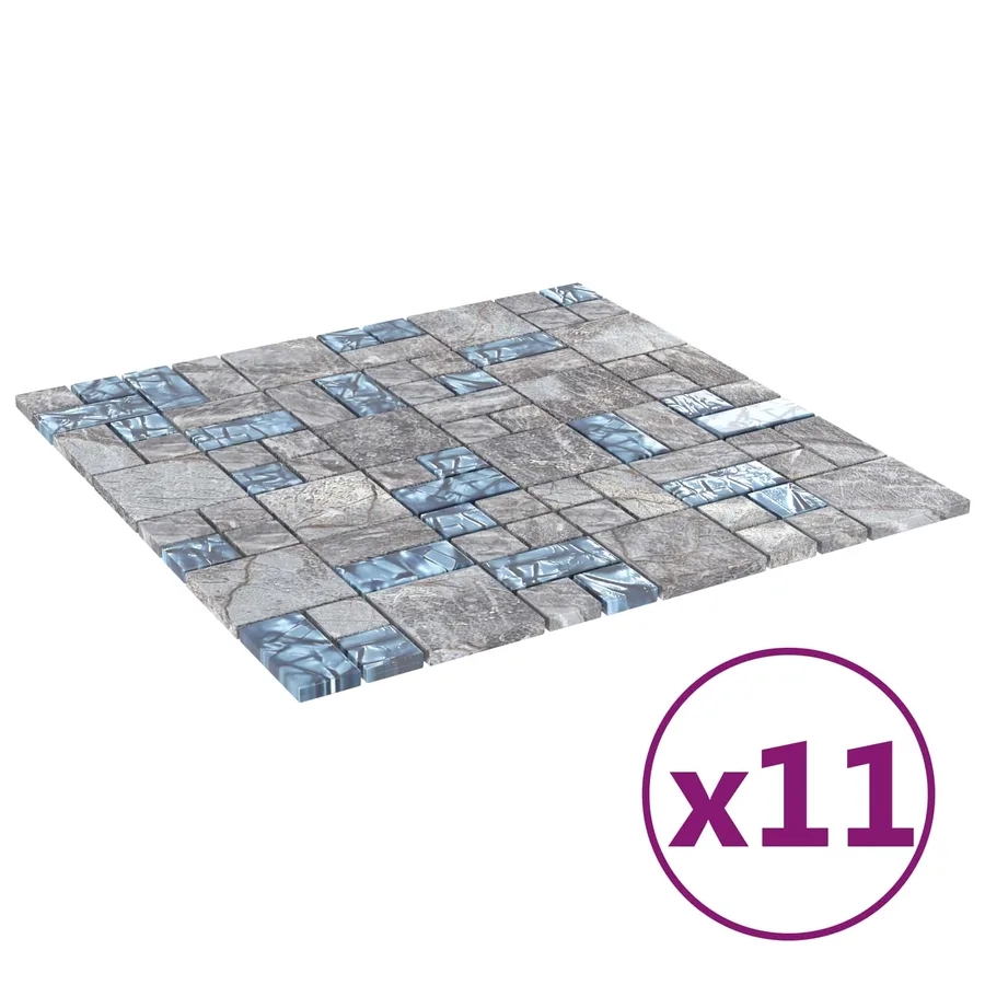 Carrelage en mosaïque 11 pcs Gris et bleu 50 x 50 cm Verre - 2