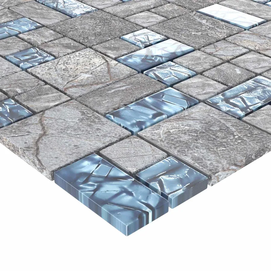 Carrelage en mosaïque 11 pcs Gris et bleu 50 x 50 cm Verre - 4