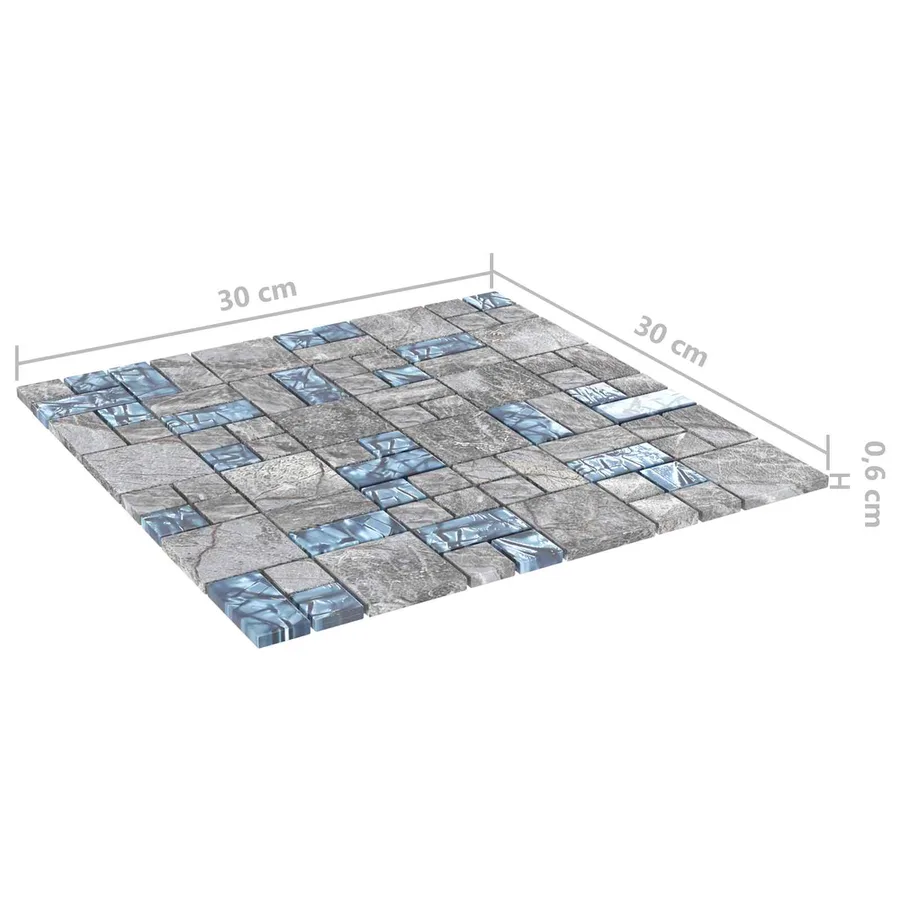 Carrelage en mosaïque 11 pcs Gris et bleu 50 x 50 cm Verre - 5