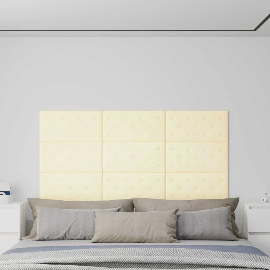 Tête de lit murale 12 pcs Crème 60 x 30 cm Simili cuir