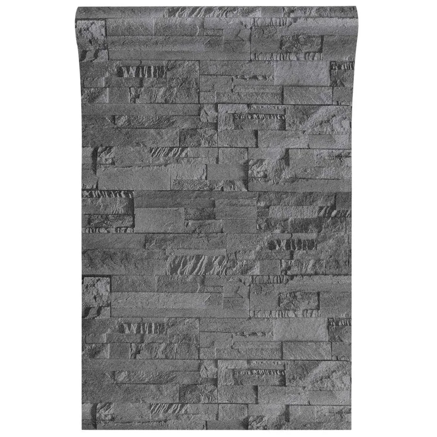 Papier peint en pierre 3D Noir 10 x 0,53 m Tissu non tissé - 3