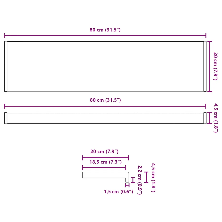 Appui de fenêtre Noir avec grain de bois 80 x 20 x 4,5 cm PVC - 13