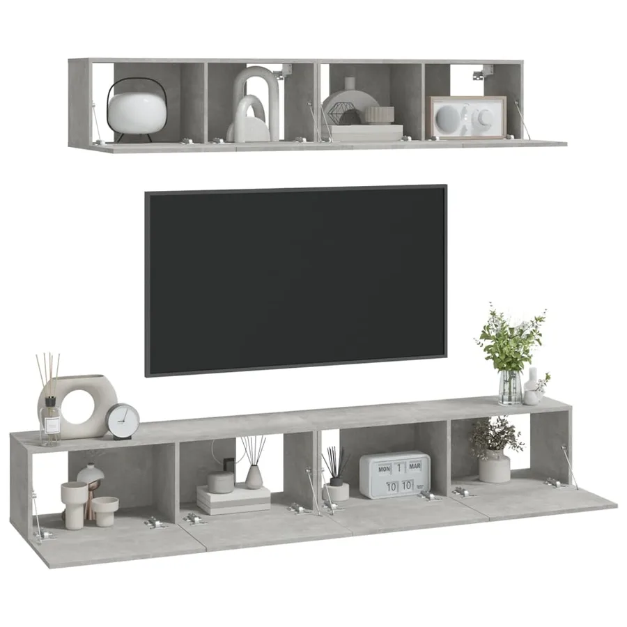 Ensemble de meubles TV 4 pcs Gris béton Bois d'ingénierie - 7