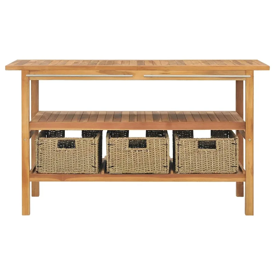 Armoire de salle de bain et lavabos en marbre crème Teck massif - 4