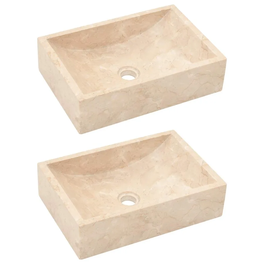 Armoire de salle de bain et lavabos en marbre crème Teck massif - 9
