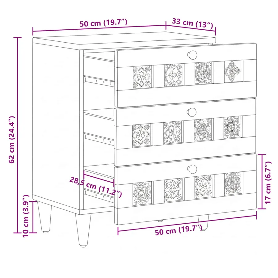 Cabinet de chevet Naturel 50 x 33 x 62 cm Bois de mangue massif - 11