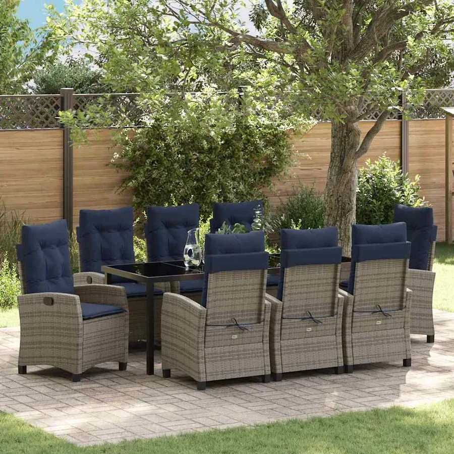 Ensemble de salle à manger pour jardin 9 pcs Gris polyrotin