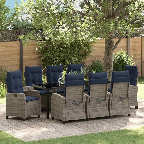 Ensemble de salle à manger pour jardin 9 pcs Gris polyrotin