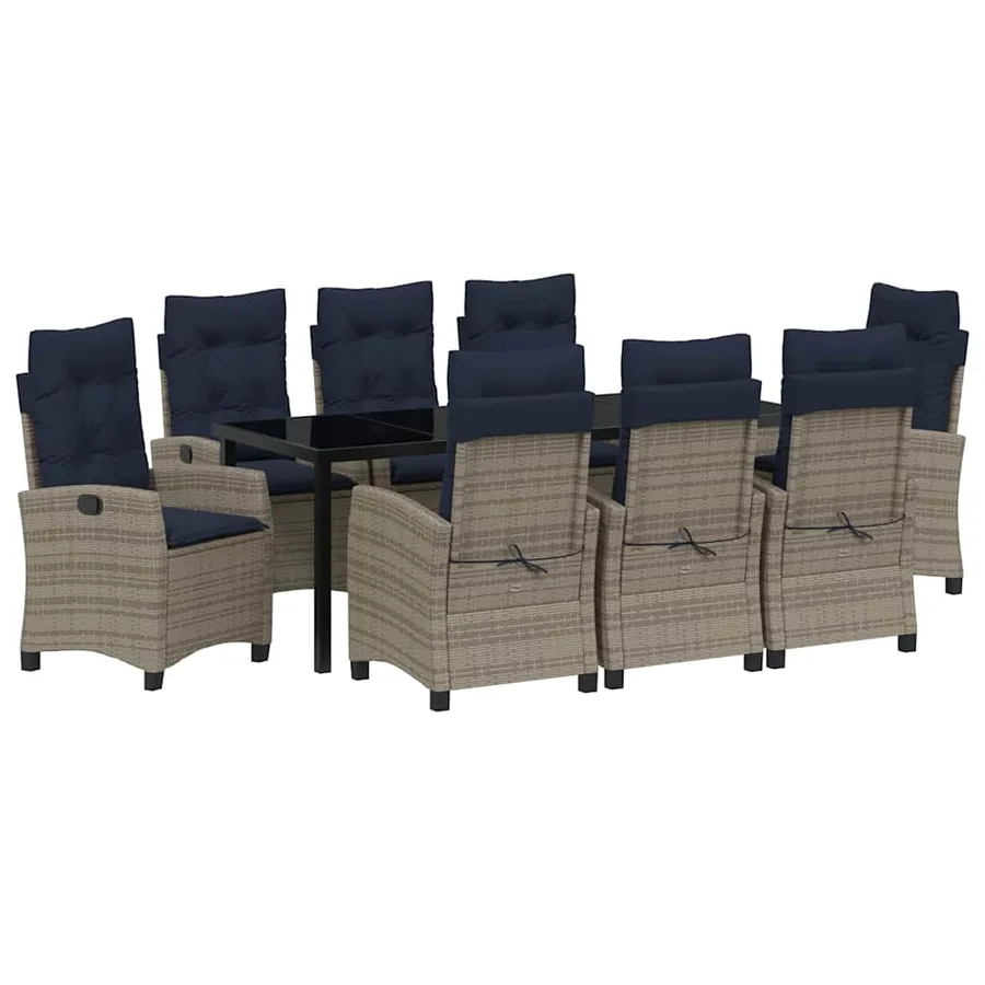 Ensemble de salle à manger pour jardin 9 pcs Gris polyrotin - 2
