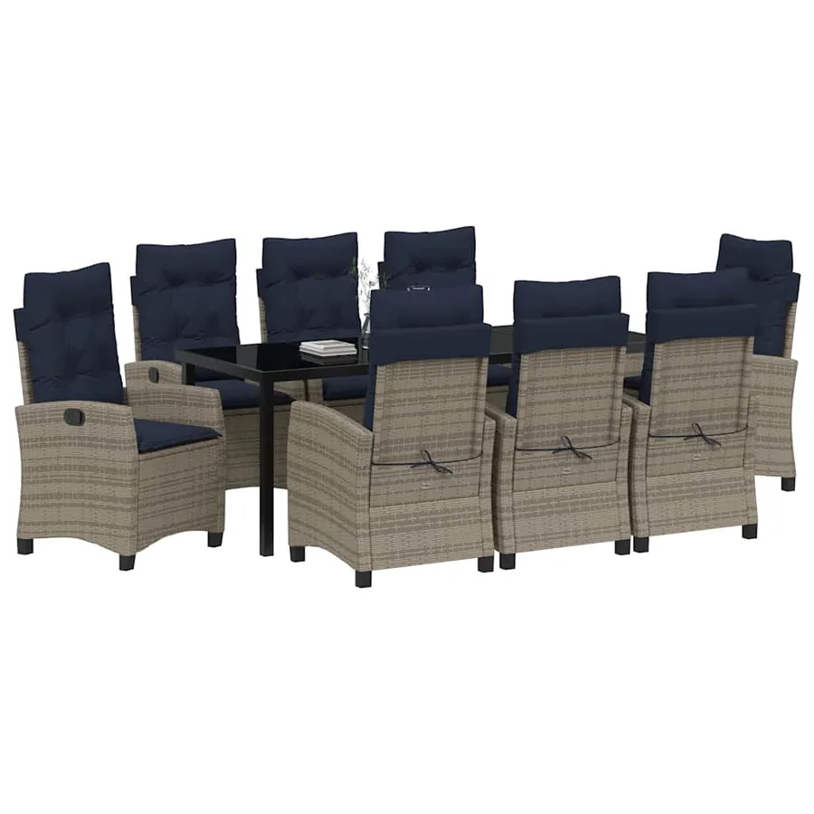 Ensemble de salle à manger pour jardin 9 pcs Gris polyrotin - 3