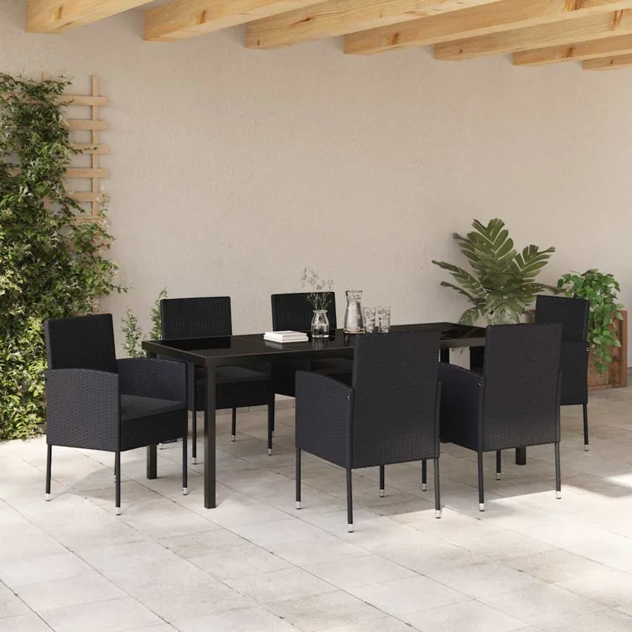 Ensemble de salle à manger pour jardin 7 pcs Noir polyrotin - 4