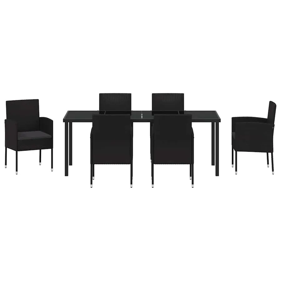 Ensemble de salle à manger pour jardin 7 pcs Noir polyrotin - 7