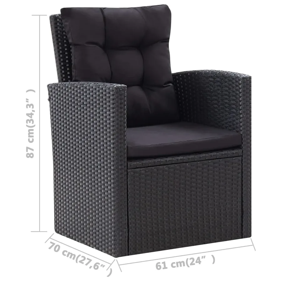 Salon de jardin 6 pcs avec coussins Résine tressée Noir - 17