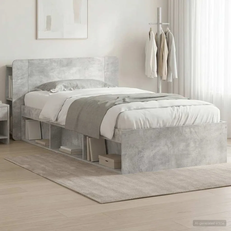 Cadre de lit avec rangement Gris béton 75 x 190 cm