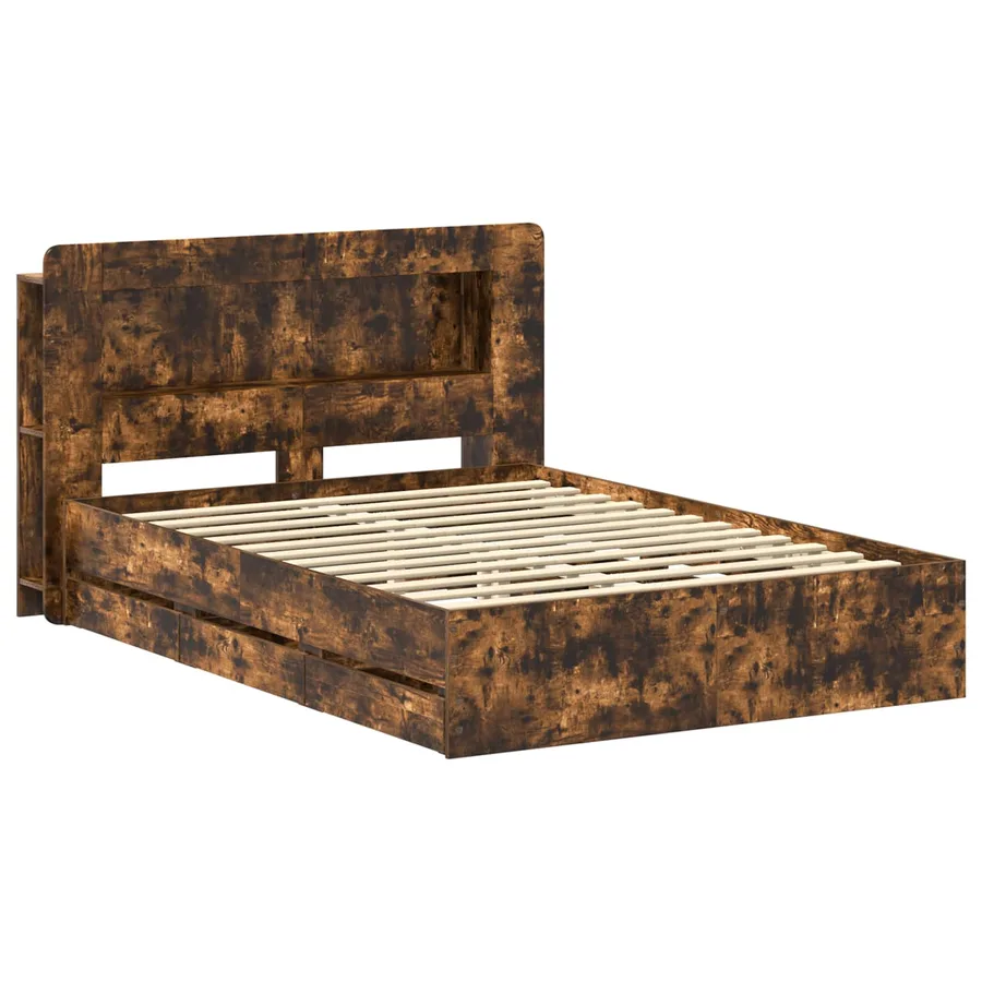 Cadre de lit avec rangement Chêne fumé 135 x 190 cm - 3