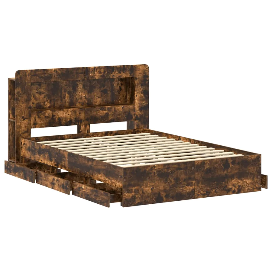 Cadre de lit avec rangement Chêne fumé 135 x 190 cm - 4