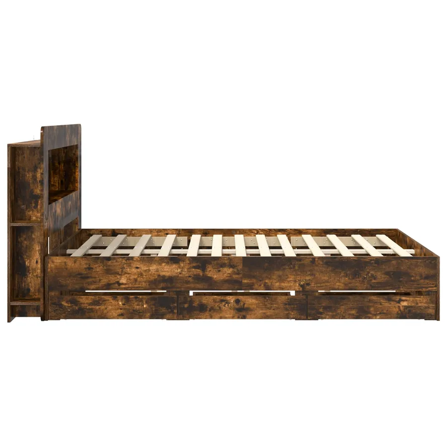Cadre de lit avec rangement Chêne fumé 135 x 190 cm - 5