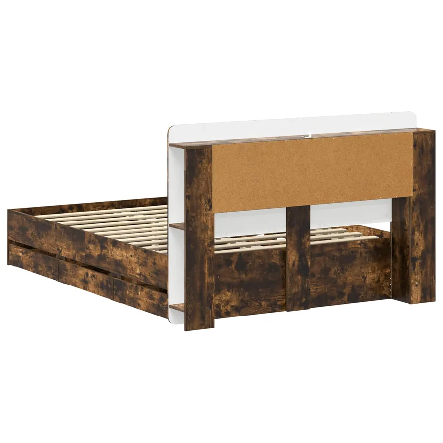 Cadre de lit avec rangement Chêne fumé 135 x 190 cm - 6