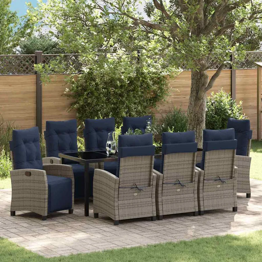 Ensemble de salle à manger pour jardin 9 pcs Gris polyrotin