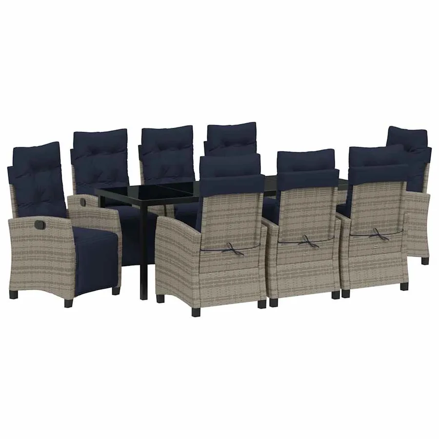Ensemble de salle à manger pour jardin 9 pcs Gris polyrotin - 2