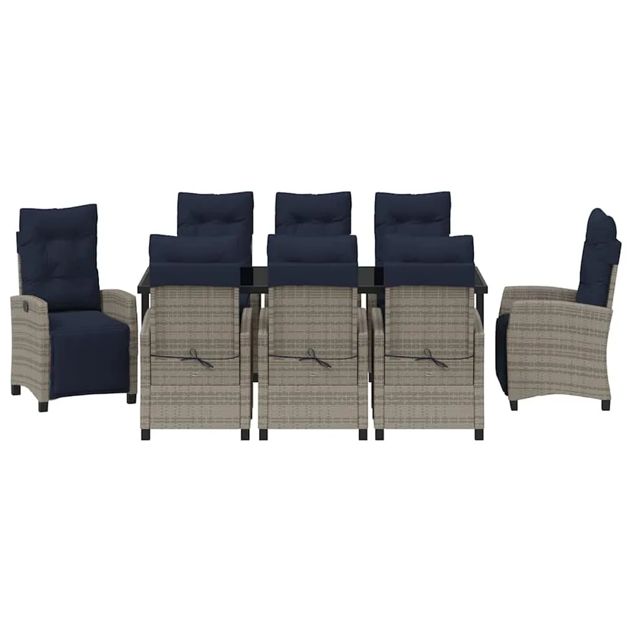 Ensemble de salle à manger pour jardin 9 pcs Gris polyrotin - 7