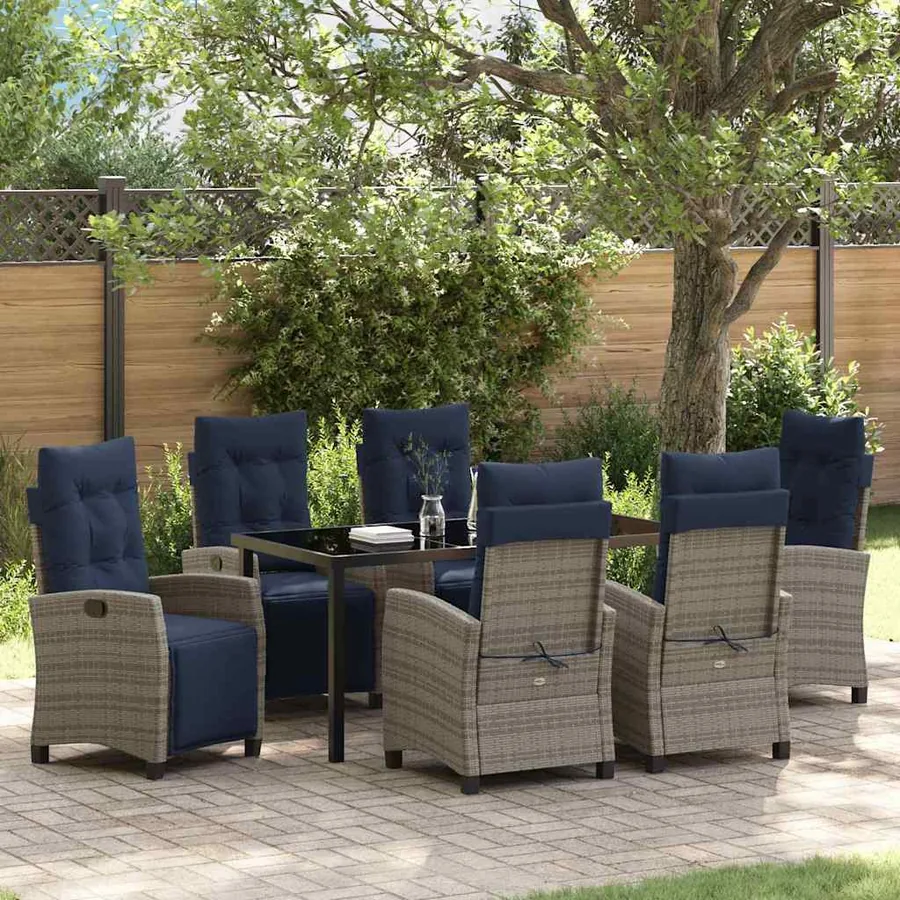 Ensemble de salle à manger pour jardin 7 pcs Gris polyrotin