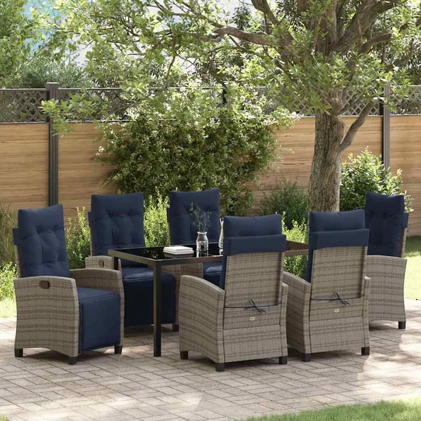 Ensemble de salle à manger pour jardin 7 pcs Gris polyrotin