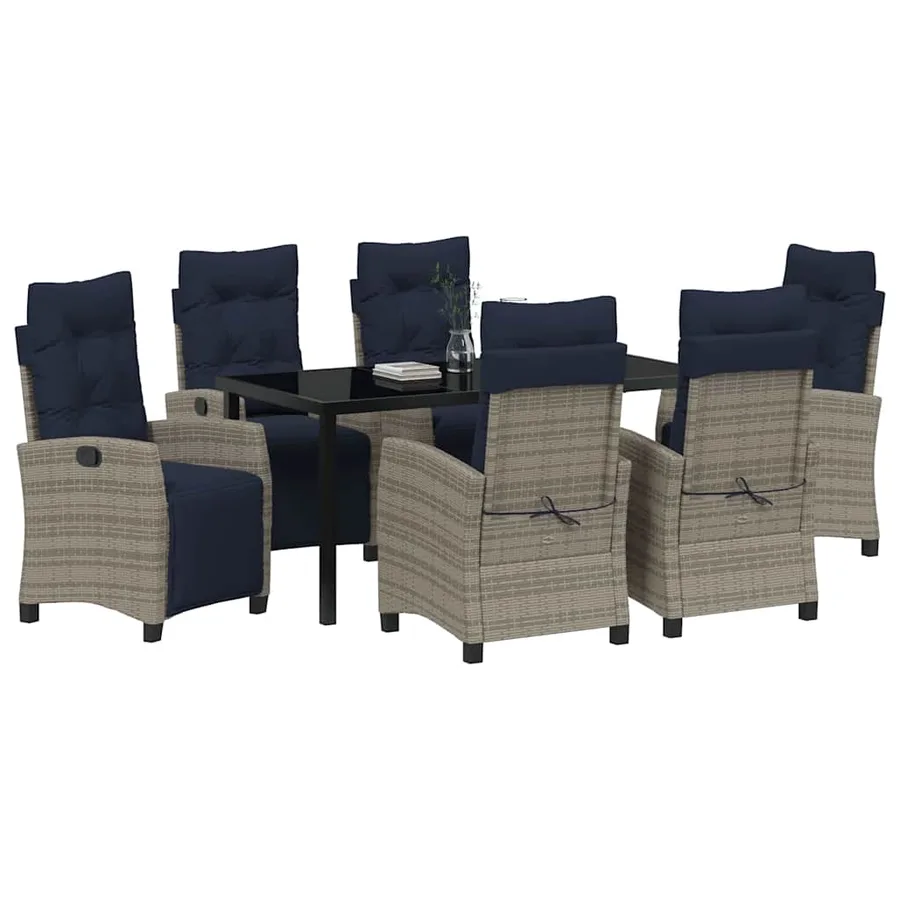 Ensemble de salle à manger pour jardin 7 pcs Gris polyrotin - 3