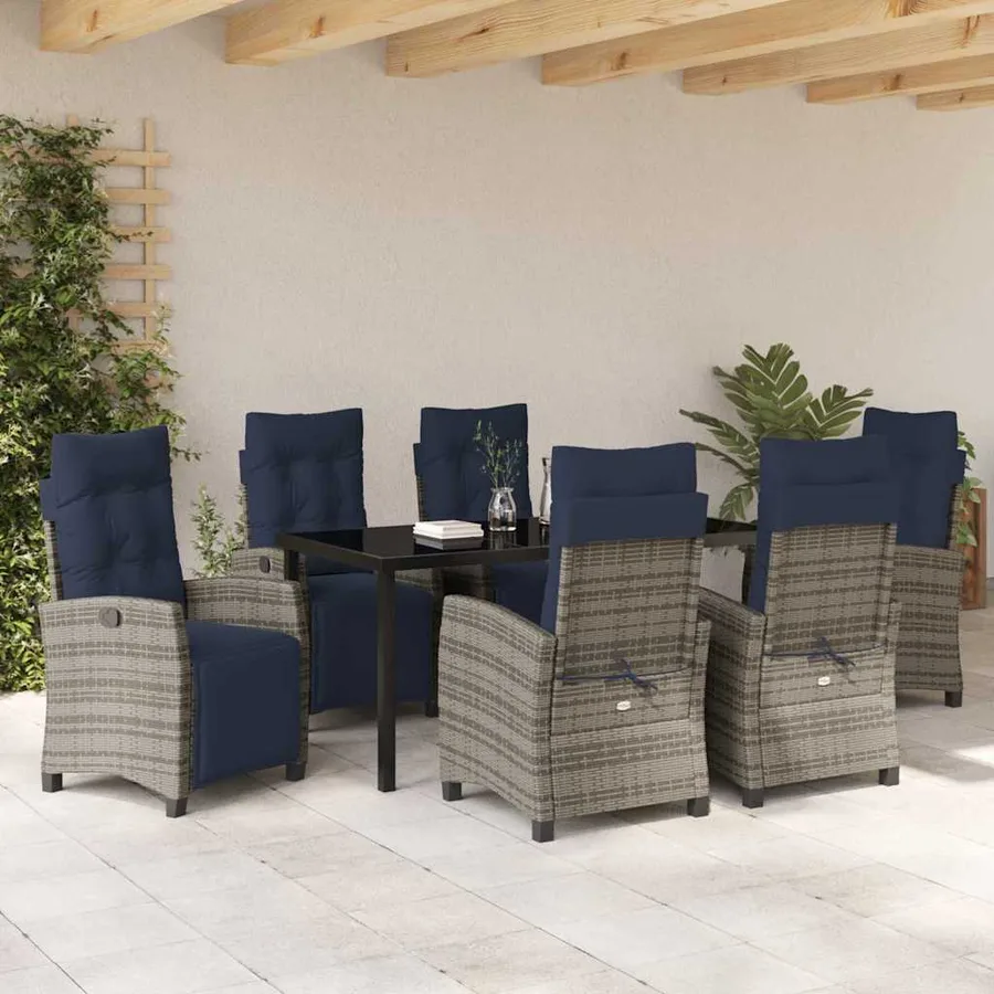 Ensemble de salle à manger pour jardin 7 pcs Gris polyrotin - 4