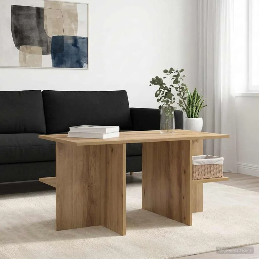 Table basse Chêne artisanal 87 x 50 x 45 cm Bois d’ingénierie - 4