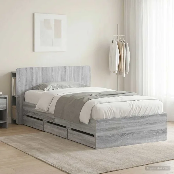 Cadre de lit avec rangement Sonoma gris 75 x 190 cm