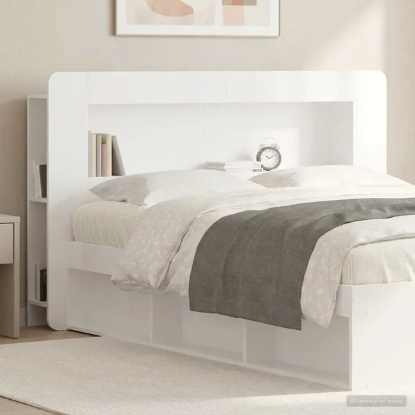 Cabinet de Tête de Lit Blanc brillant Bois d’ingénierie