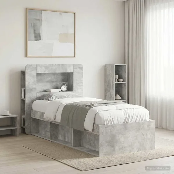 Cabinet de Tête de Lit Gris béton Bois d’ingénierie