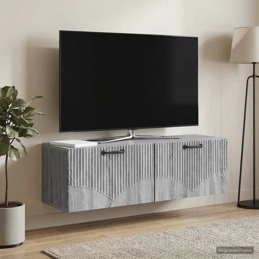 Meuble TV mural Sonoma gris 98 x 31 x 30 cm Bois d'ingénierie - 4