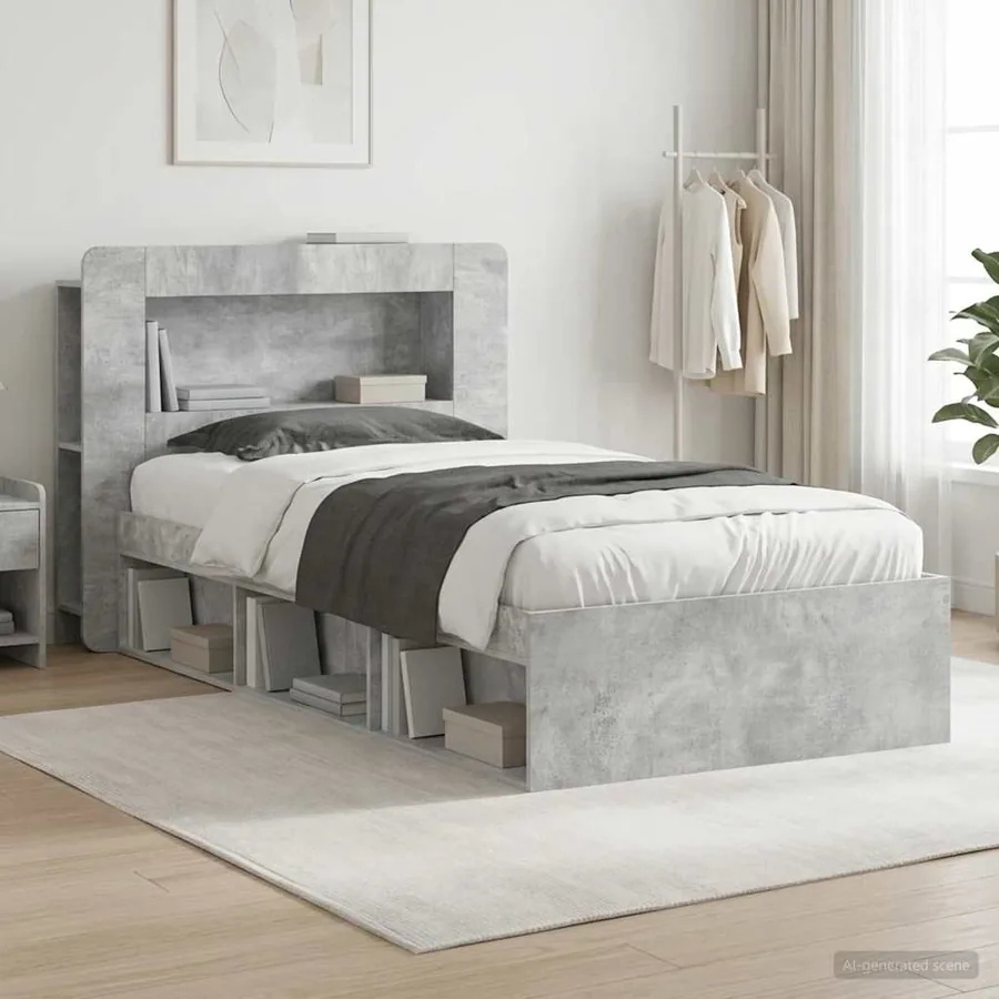 Cadre de lit avec rangement Gris béton 75 x 190 cm