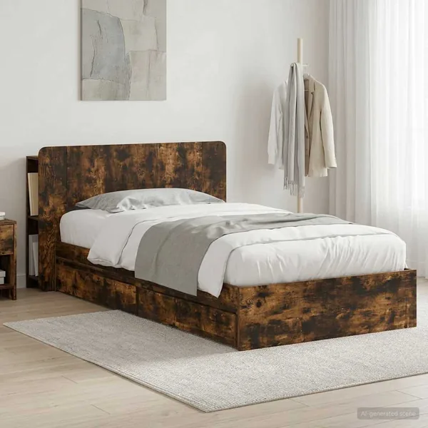Cadre de lit avec rangement avec tiroir Chêne fumé 75 x 190 cm