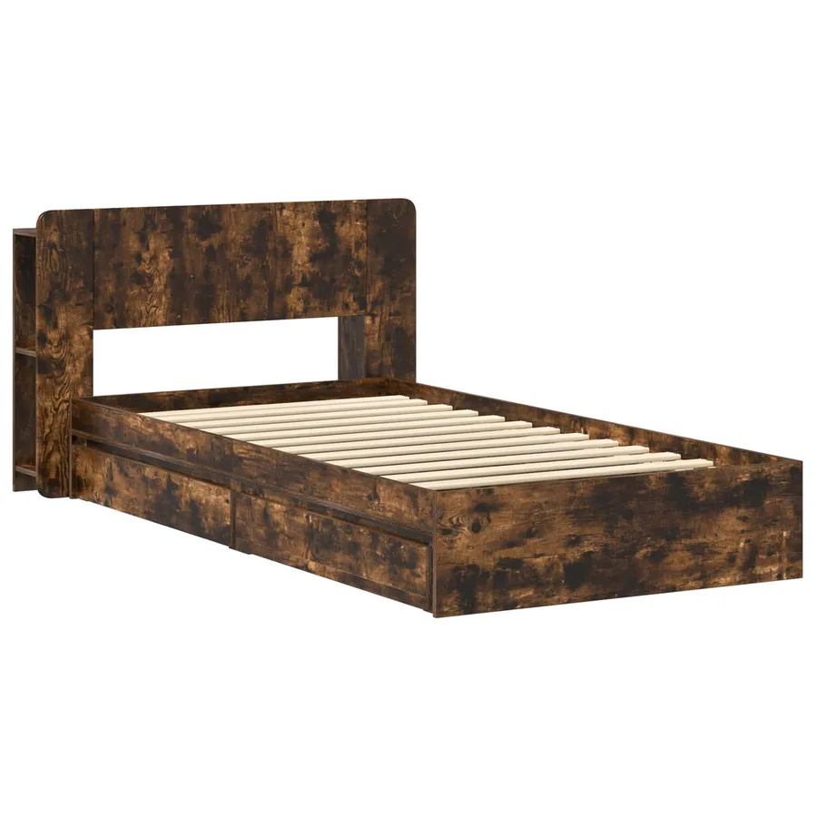 Cadre de lit avec rangement avec tiroir Chêne fumé 75 x 190 cm - 3