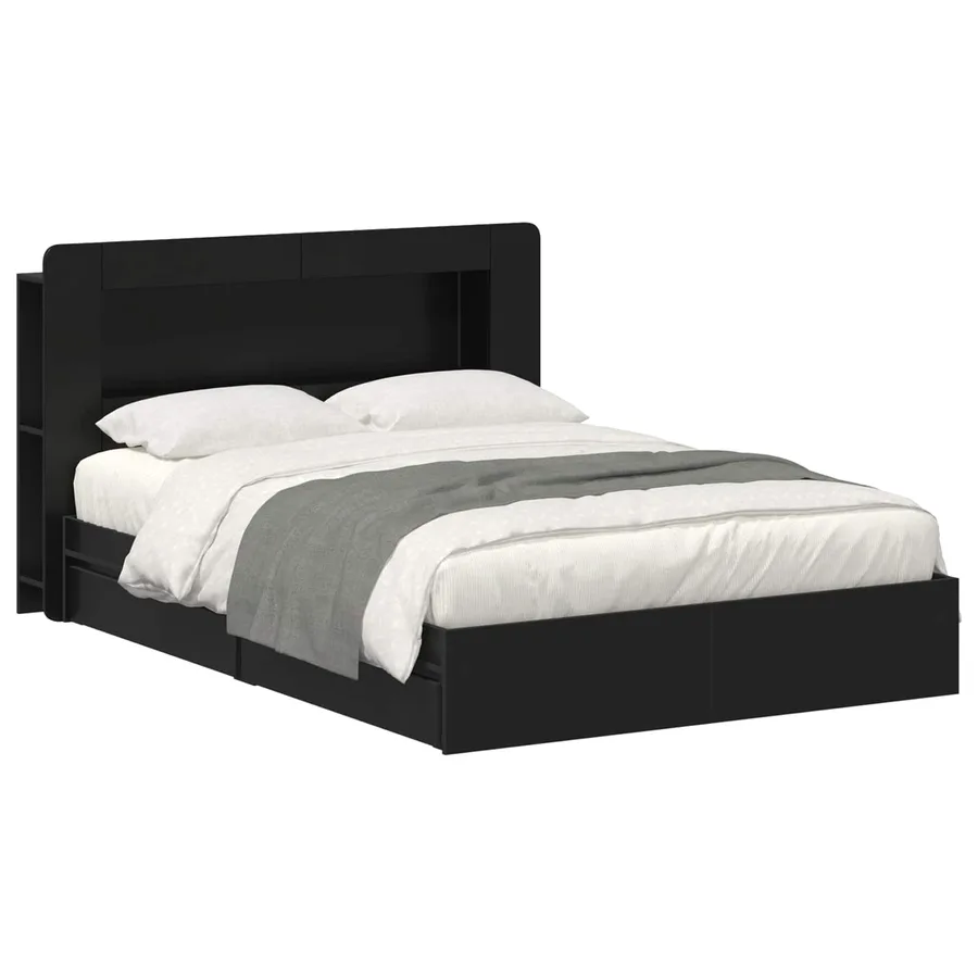 Cadre de lit avec rangement Noir 135 x 190 cm Bois d'ingénierie - 2
