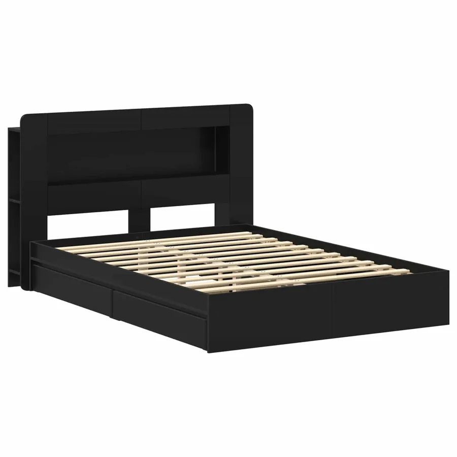 Cadre de lit avec rangement Noir 135 x 190 cm Bois d'ingénierie - 3