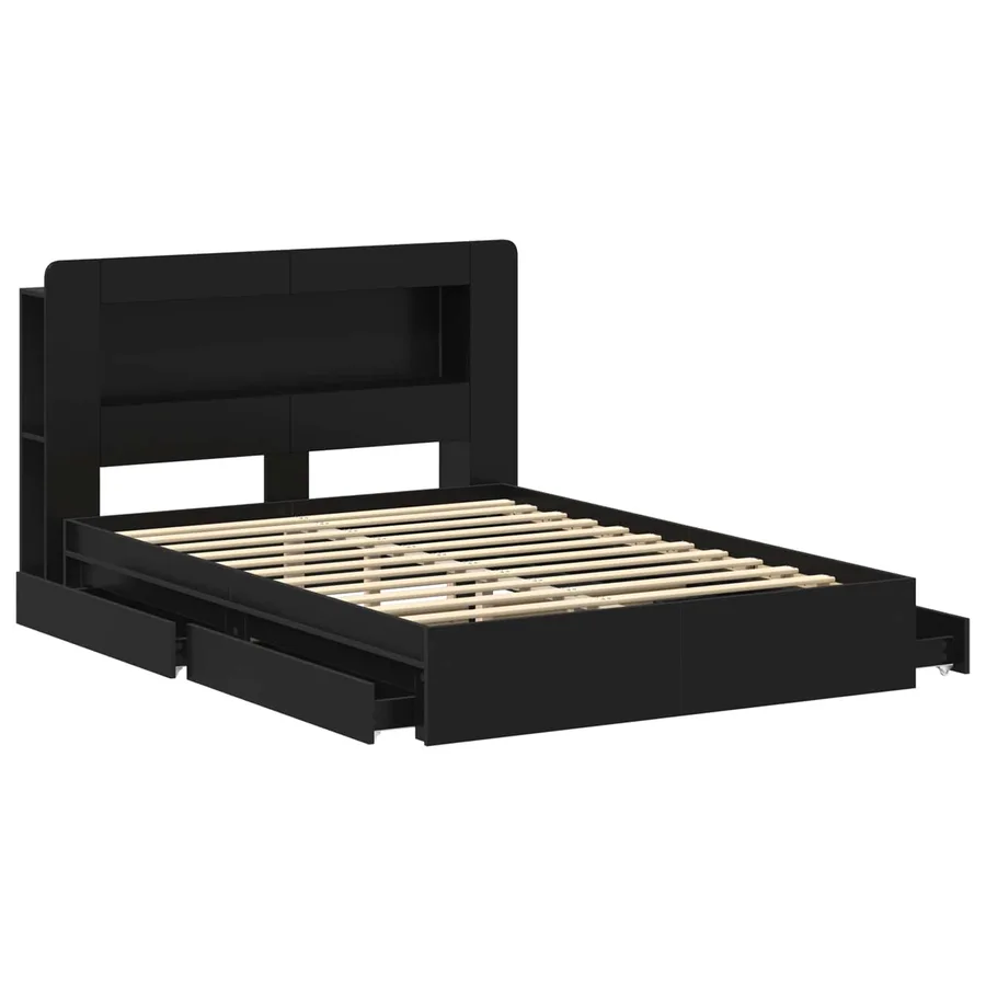 Cadre de lit avec rangement Noir 135 x 190 cm Bois d'ingénierie - 4