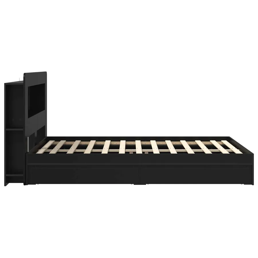 Cadre de lit avec rangement Noir 135 x 190 cm Bois d'ingénierie - 5
