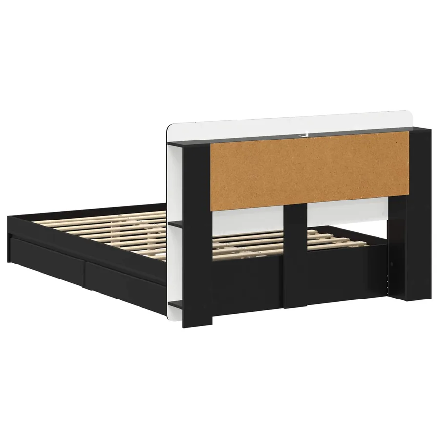Cadre de lit avec rangement Noir 135 x 190 cm Bois d'ingénierie - 6