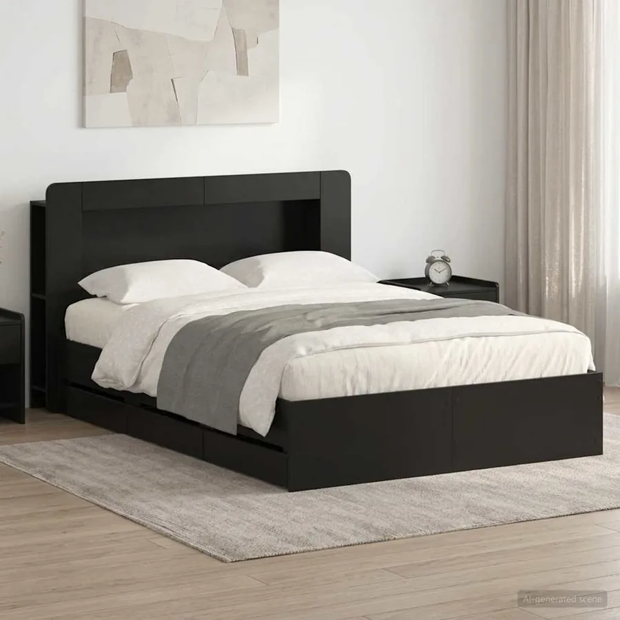 Cadre de lit avec rangement Noir 140 x 190 cm Bois d'ingénierie