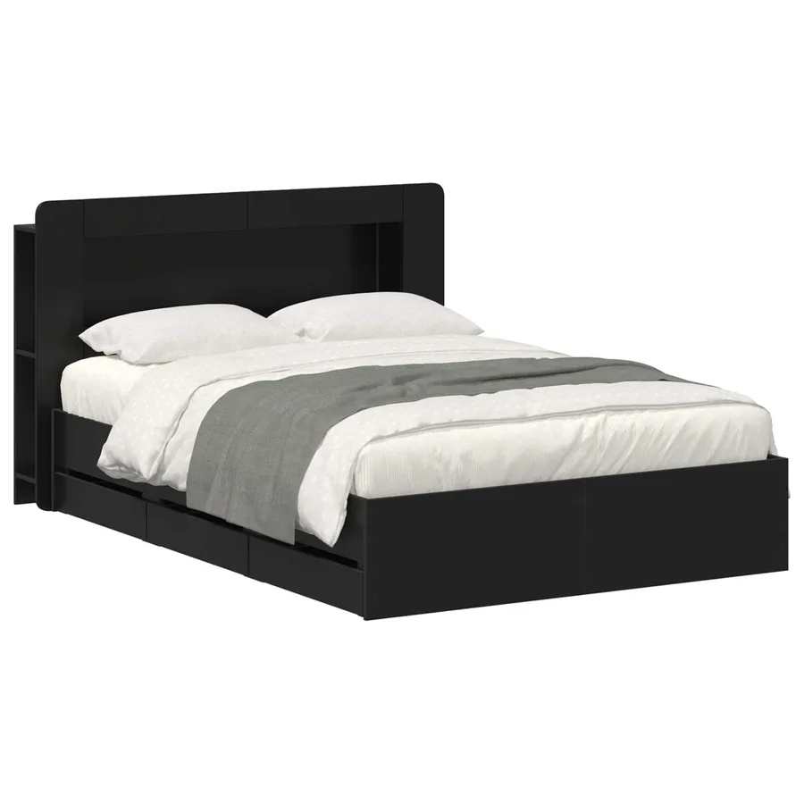 Cadre de lit avec rangement Noir 140 x 190 cm Bois d'ingénierie - 2