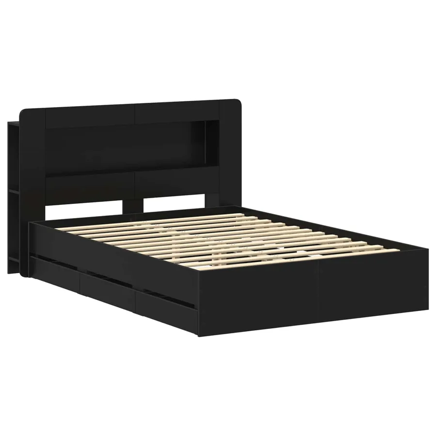 Cadre de lit avec rangement Noir 140 x 190 cm Bois d'ingénierie - 3
